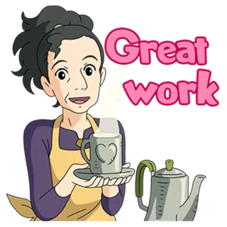 ☕ Great work 잘 했어요, 커피, 애니메이션, 만화, 응원, 잘했어요 telegram sticker