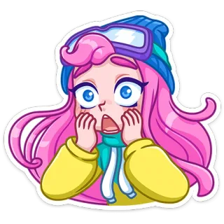 😳 adesivo, cartone animato, donna, capelli rosa, sorpresa, kawaii telegram sticker