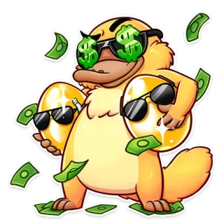 😎 platypus, money, dollar signs, sunglasses, wealth, cartoon, sticker telegram sticker