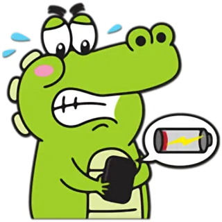 🔋 crocodile, animal, cartoon, low battery, phone, worry, stressed, reptile telegram sticker