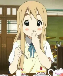😳 Mugi K-On! anime, fofa, menina, bolo, sobremesa, Mugi, K-On telegram sticker