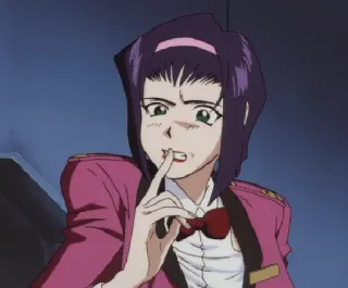 😳 Anime, Mujer, Personaje, Pelo morado, Dibujo animado, Traje rosa, Dedo en los labios, Shhh telegram sticker