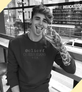 〽️ @clicrf GUESS JEANS USA INT HAR DELICATESSE UT-BA EAT URINKSAKE CCUT-BA pria, tato, selfie, kasual, gaya, mode whatsapp sticker