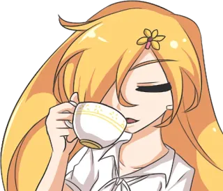 ☕ Anime, Cartone animato, Tè, Bere, Carino, Ragazza, Fiore, Kawaii whatsapp sticker