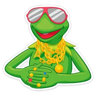 🤓 Kermit kermit, frog, muppet, bling, gold chain, sunglasses, cartoon, meme whatsapp sticker
