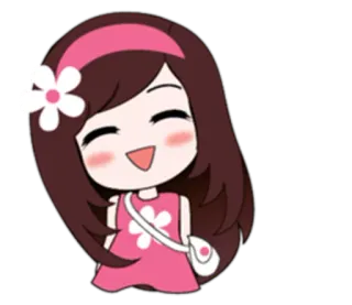 😸 卡通, 女孩, 花, 粉色, 可爱, 开心 whatsapp sticker