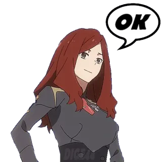 🆗 Nana Darling in the Franxx OK аниме, девушка, ок, принятие, рыжие волосы telegram sticker