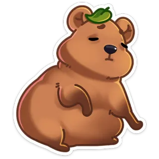 ☺️ tier, cartoon, bär, niedlich, schläfrig, blatt, braun whatsapp sticker