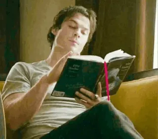 🖤 Damon Salvatore The Vampire Diaries lectura, libro, vampiro, serie de tv, actor whatsapp sticker
