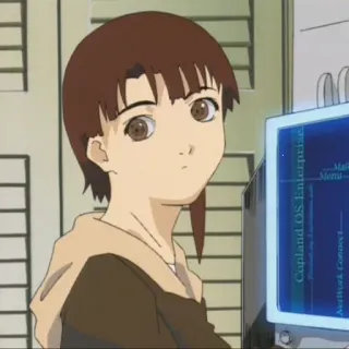 👀 Lain Iwakura Serial Experiments Lain Capland OS Enterprise anime, girl, computer, cyberpunk, lain telegram sticker