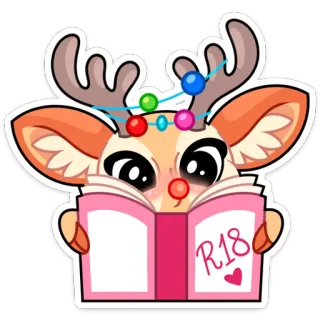 📖 R18 hert, boek, lezen, cartoon, sticker, schattig, dier telegram sticker