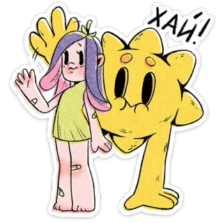 😥 ХАИ! Hoạt hình, Nhân vật, Vẫy tay, Màu vàng, Cô gái telegram sticker