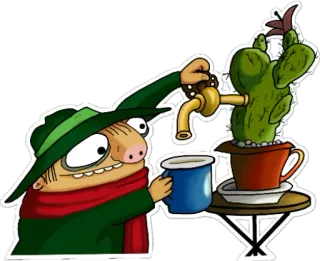 🍸 kaktus, kartun, air, gambar, pria, topi whatsapp sticker