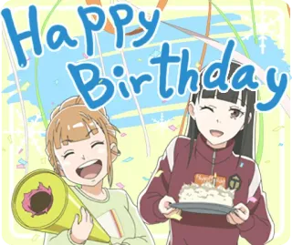 😃 Happy Birthday verjaardag, feest, anime, cartoon, vrolijk, vrienden telegram sticker