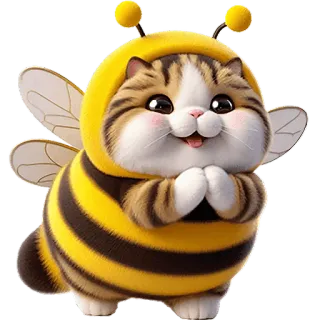 🥺 แมว, ผึ้ง, ชุด, น่ารัก, สัตว์, การ์ตูน, สติกเกอร์ whatsapp sticker