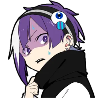 😨 anime, character, purple hair, nervous, sweat whatsapp sticker