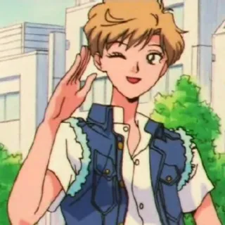 🥂 Haruka Tenoh Sailor Moon anime, character, blonde, wink, casual telegram sticker