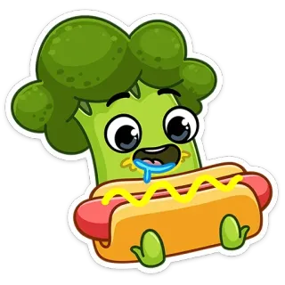 🌭 brócolis, cachorro-quente, comida, desenho animado, legume, fofo, engraçado whatsapp sticker