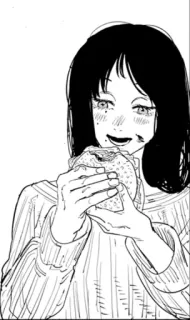 🌫 Anime, Fille, Manga, Hamburger, Manger whatsapp sticker