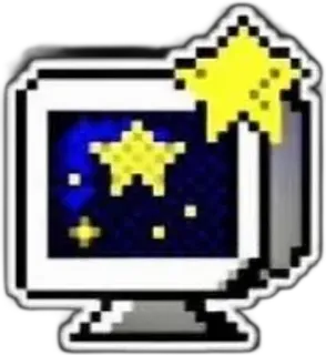 🌟 star, computer, stars, retro, vintage, pixel art, monitor telegram sticker