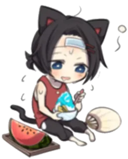 🍉 кот, арбуз, вентилятор, аниме, милый, каваий, чиби whatsapp sticker