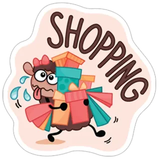 😊 SHOPPING shopping, gifts, sheep, exhausted, bags, running, cartoon whatsapp sticker