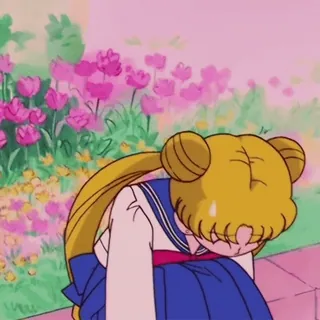 🌙 Sailor Moon anime, huilen, verdrietig, meisje, bloem telegram sticker