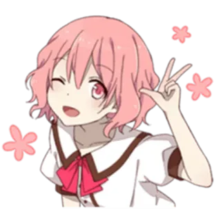 ☺️ Fille animée, Signe de paix, Cheveux roses, Mignon, Joyeux, Clin d'oeil, Personnage animé whatsapp sticker