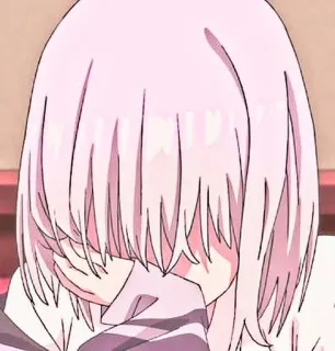😶 anime, chica, pelo rosa, llorando, triste, emocional telegram sticker