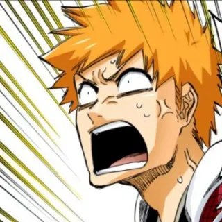 ⚔ Ichigo Kurosaki Bleach anime, manga, zszokowany, strach, kreskówka, pomarańczowe włosy telegram sticker