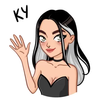 👋 KY mujer, personaje, saludando, ilustración, pegatina whatsapp sticker