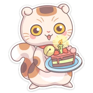 🍰 кот, торт, день рождения, праздник, животное, каваий whatsapp sticker