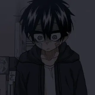 🤍 Anime, Traurig, Junge, Dunkel, Kapuzenpullover, Aufnäher, Manga telegram sticker
