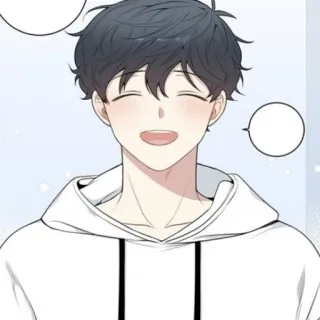 🐚 аниме, мультфильм, мальчик, улыбается, толстовка, счастливый whatsapp sticker