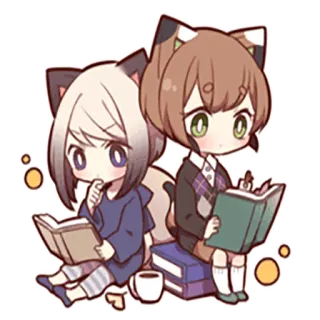 📕 ちび, 読書, 本, 可愛い, アニメ, かわいい, 猫耳 telegram sticker