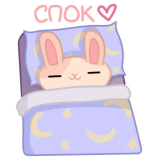 😴 СПОК กระต่าย, นอน, ราตรีสวัสดิ์, เตียง, การ์ตูน, น่ารัก, สัตว์ telegram sticker