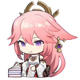 📚 Yae Miko Genshin Impact Anime, Chibi, Genshin, Spiel, Pinke Haare whatsapp sticker