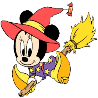 🚘 Minnie Mouse Minnie Maus, Hexe, Halloween, Cartoon, Besen, Disney, Figur, Kostüm telegram sticker