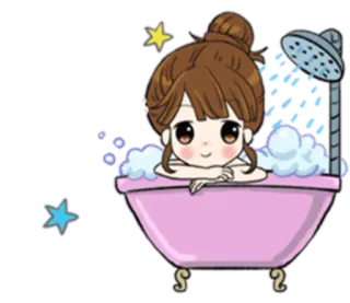 🛀 dễ thương, hoạt hình, cô gái, tắm, vòi sen, bong bóng, thư giãn telegram sticker