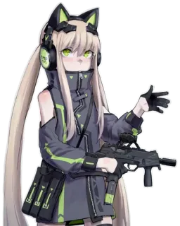 😍 anime girl, gun, earphones, military, character, cat ears, mp7 whatsapp sticker