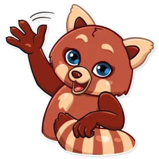 👋 panda rojo, animal, lindo, dibujos animados, sticker, saludando whatsapp sticker