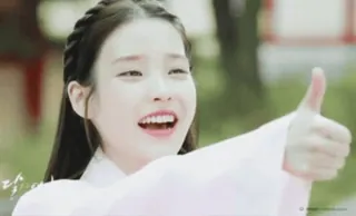 👍 달아 menina, mulher, sorriso, feliz, polegar para cima, coreano whatsapp sticker