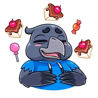 🍫 Krähe, Dessert, Süßigkeit, niedlich, Cartoon, Tier telegram sticker