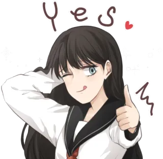 👍 Yes Аниме, Девушка, Да, Большой палец вверх, Подмигивание, Милый, Позитивный telegram sticker