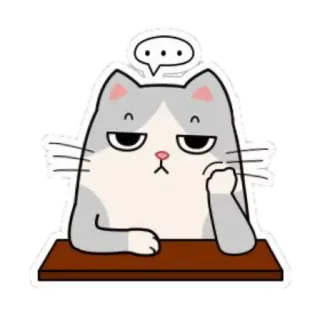 😐 cat, sticker, thinking, cute, cartoon, animal, grey, white telegram sticker