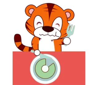 🐯 tiger, cartoon, animal, food, plate, fork telegram sticker