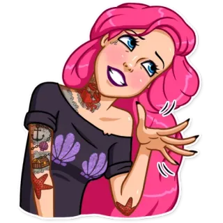 👋 sirena, capelli rosa, cartone animato, conchiglie, ancora, tatuaggio, granchio telegram sticker