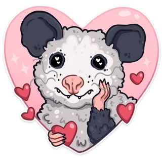 ♥️ Опоссум, Сердце, Любовь, Милый, Животное, Наклейка whatsapp sticker