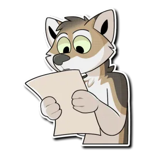 😮 Loup, Furry, Lecture, Cartoon, Papier, Animal telegram sticker