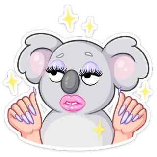 💅 коала, животное, мультфильм, милый, наклейка, гламур, макияж telegram sticker